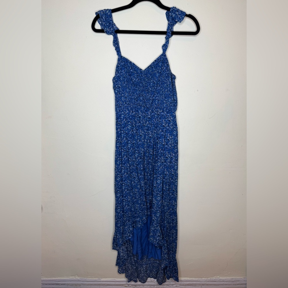 Storia Floral Hi-Lo Dress | Blue/White/Black | Size L | Boho & Bump-Friendly